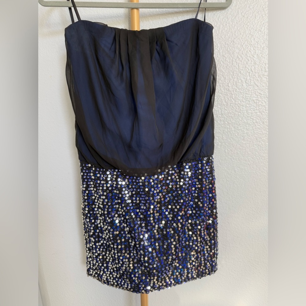 As U Wish - Black and Blue Strapless Sequin Mini Dress size Large